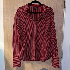 Moda International Red/Black Striped Button-Down French Cuffs Shirt, size XL